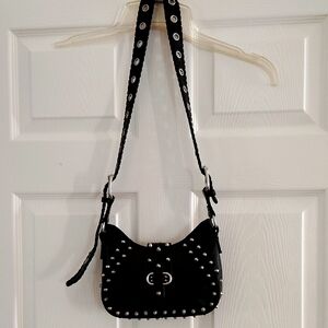 Black Studded Leather Shoulder Bag
